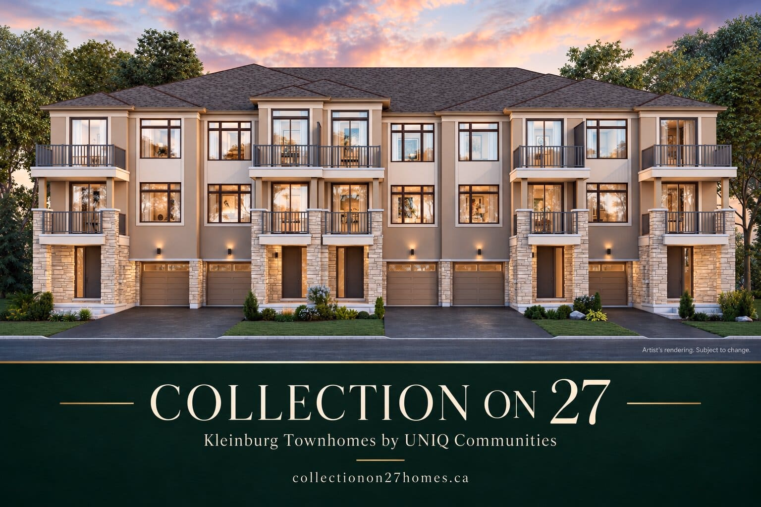 Collection on 27 townhome rendering in Kleinburg, Vaughan, by UNIQ Communities.
